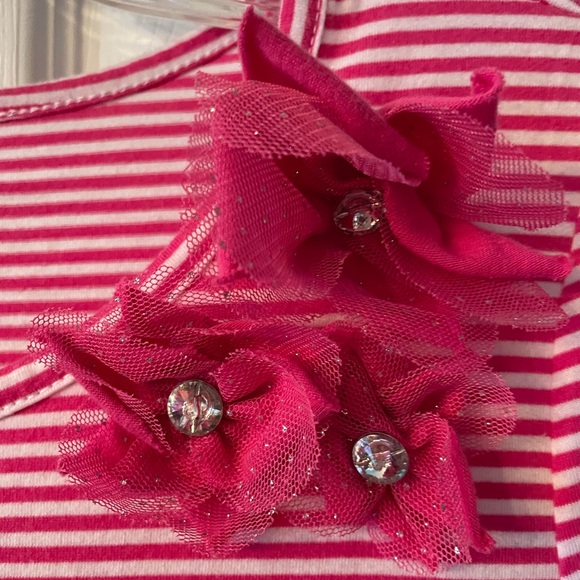 New Circo Girl’s XL Pink and White Striped Short Sleeve Tulle Dress - Picture 2 of 6